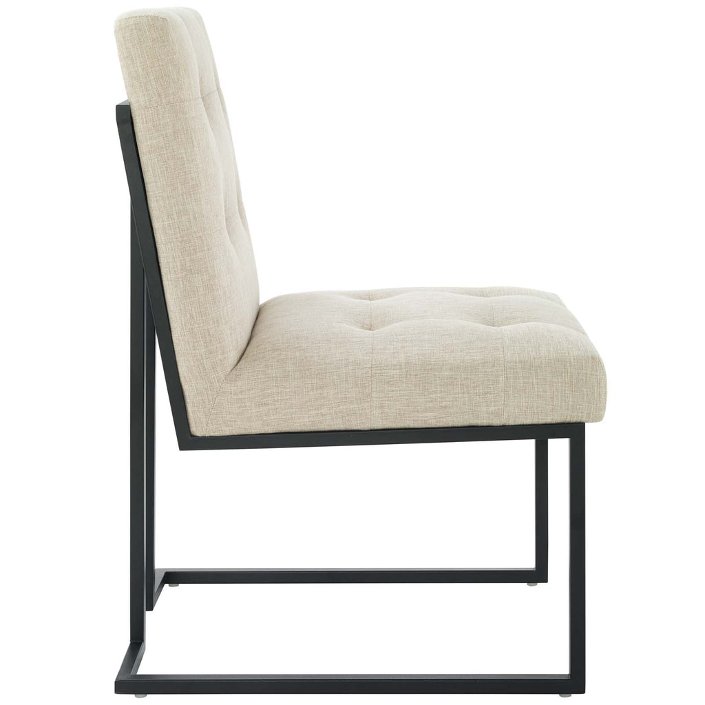 Privy Black Stainless Steel Upholstered Fabric Dining Chair in Black Beige