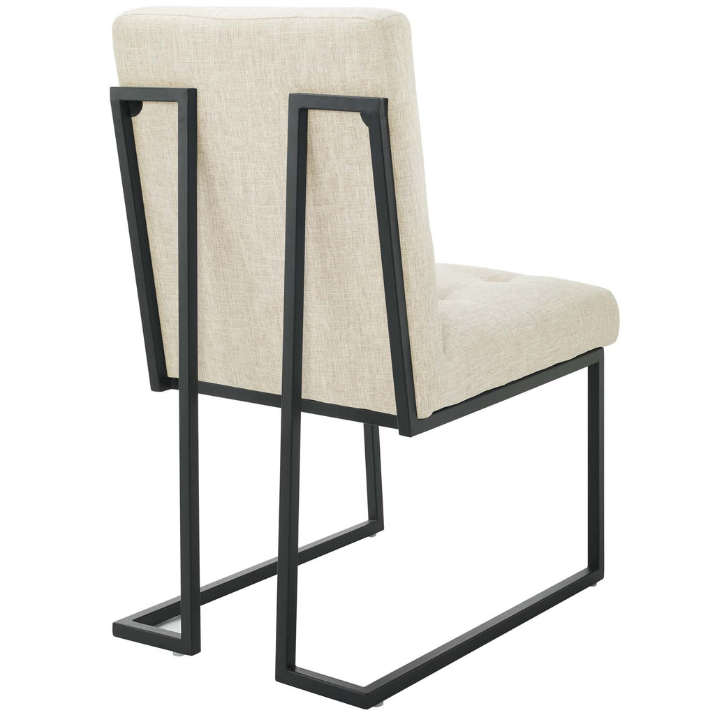 Privy Black Stainless Steel Upholstered Fabric Dining Chair in Black Beige