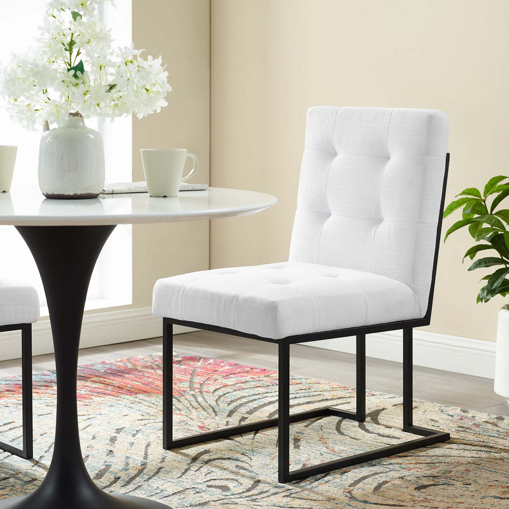 Privy Black Stainless Steel Upholstered Fabric Dining Chair in Black White