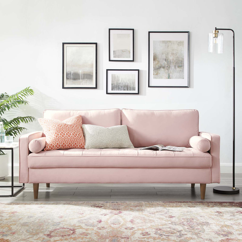 Valour Performance Velvet Sofa in Pink