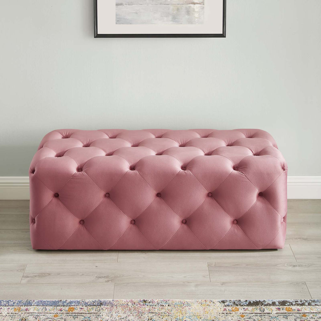 Amour 48" Tufted Button Entryway Performance Velvet Bench in Dusty Rose