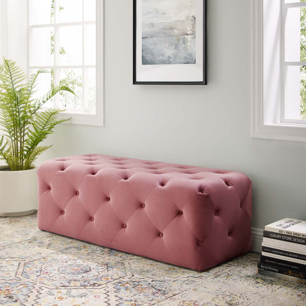 Amour 48" Tufted Button Entryway Performance Velvet Bench in Dusty Rose