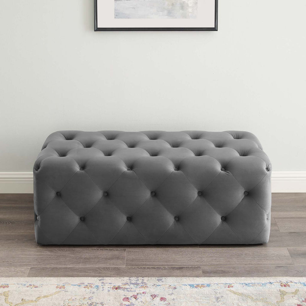 Amour 48" Tufted Button Entryway Performance Velvet Bench in Gray
