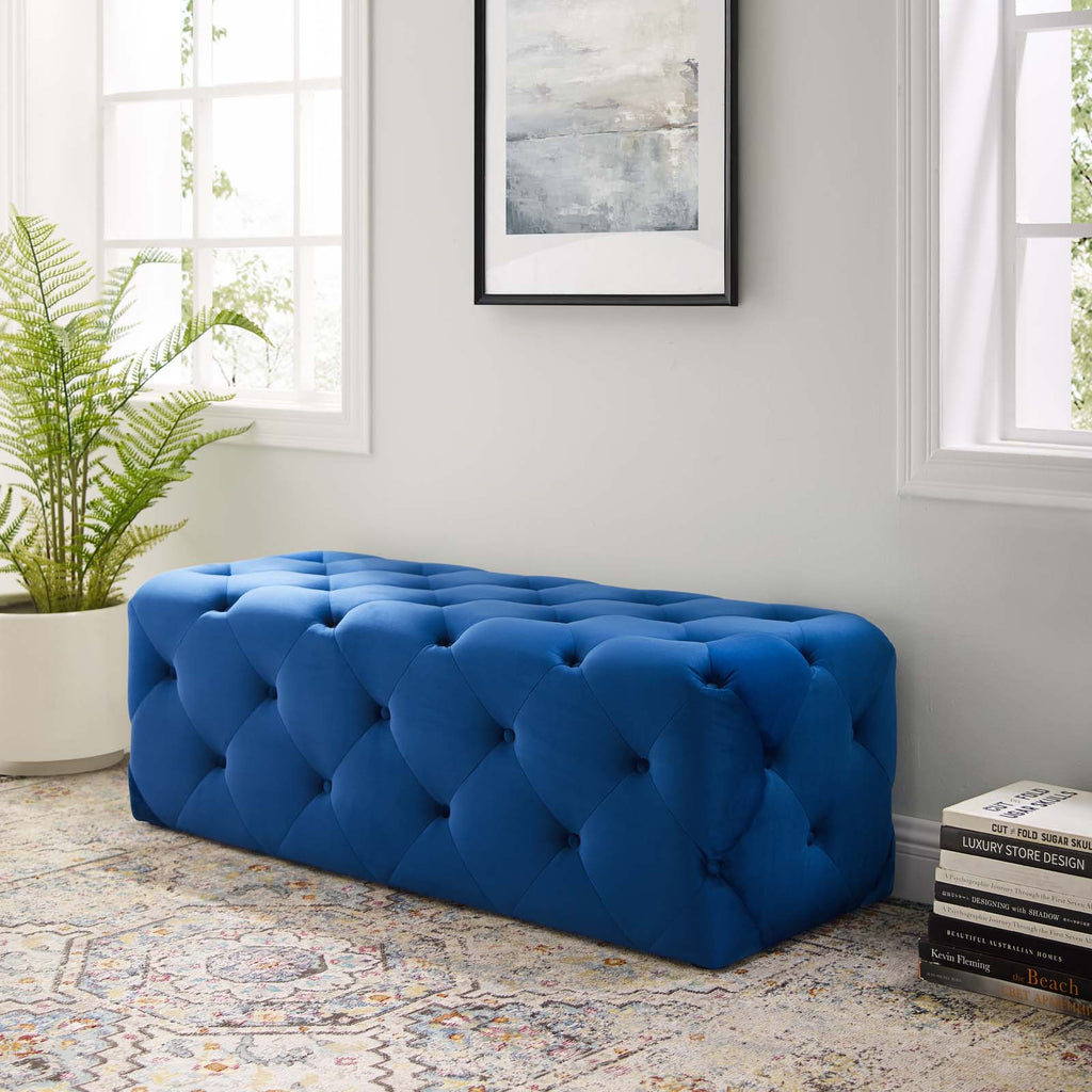 Amour 48" Tufted Button Entryway Performance Velvet Bench in Navy