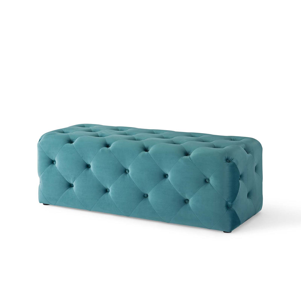 Amour 48" Tufted Button Entryway Performance Velvet Bench in Sea Blue