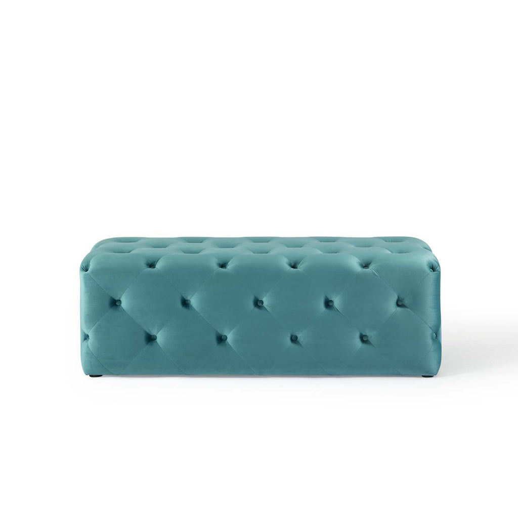 Amour 48" Tufted Button Entryway Performance Velvet Bench in Sea Blue