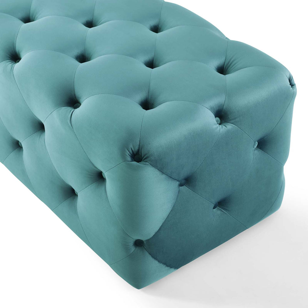 Amour 48" Tufted Button Entryway Performance Velvet Bench in Sea Blue