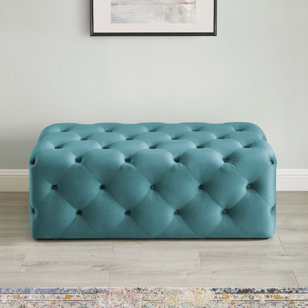 Amour 48" Tufted Button Entryway Performance Velvet Bench in Sea Blue