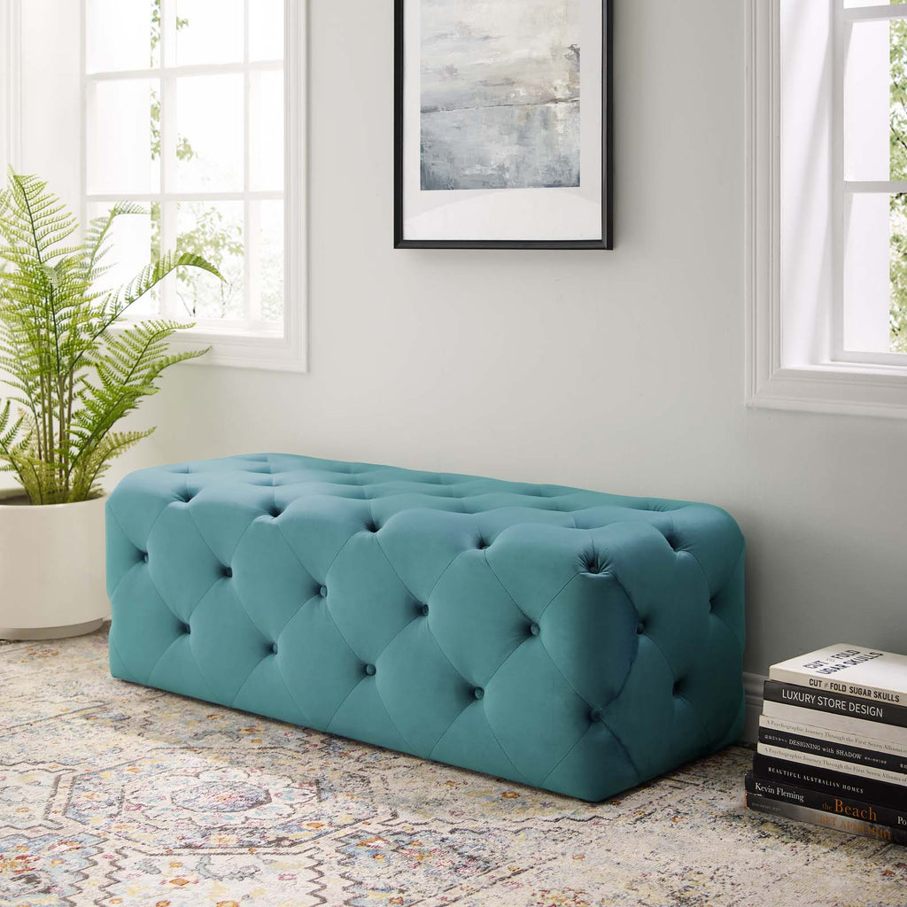 Amour 48" Tufted Button Entryway Performance Velvet Bench in Sea Blue