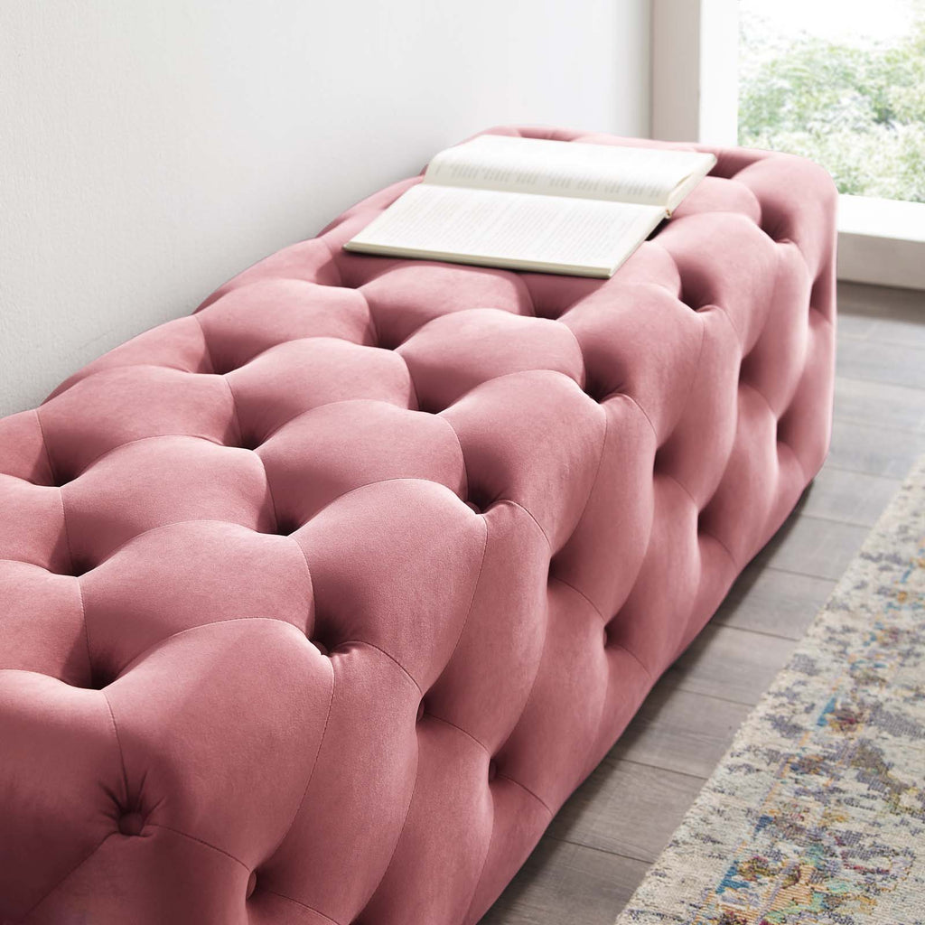 Amour 60" Tufted Button Entryway Performance Velvet Bench in Dusty Rose