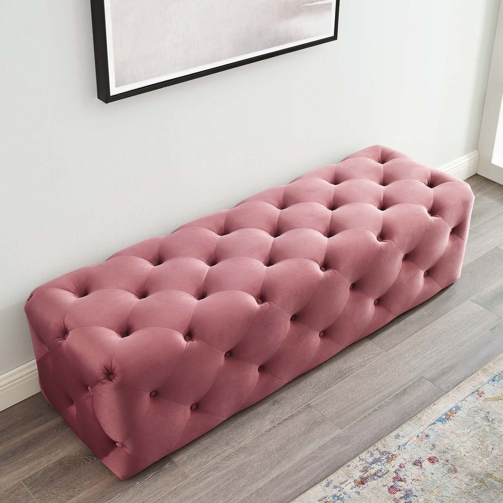 Amour 60" Tufted Button Entryway Performance Velvet Bench in Dusty Rose