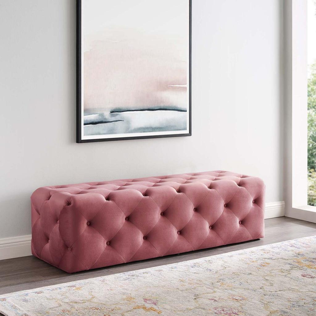 Amour 60" Tufted Button Entryway Performance Velvet Bench in Dusty Rose