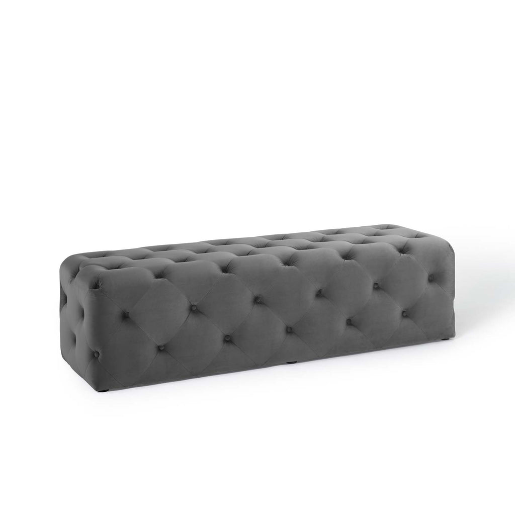 Amour 60" Tufted Button Entryway Performance Velvet Bench in Gray