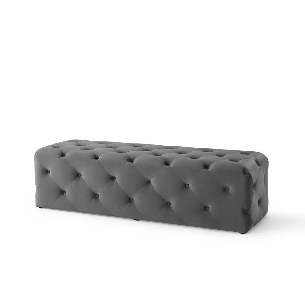 Amour 60" Tufted Button Entryway Performance Velvet Bench in Gray