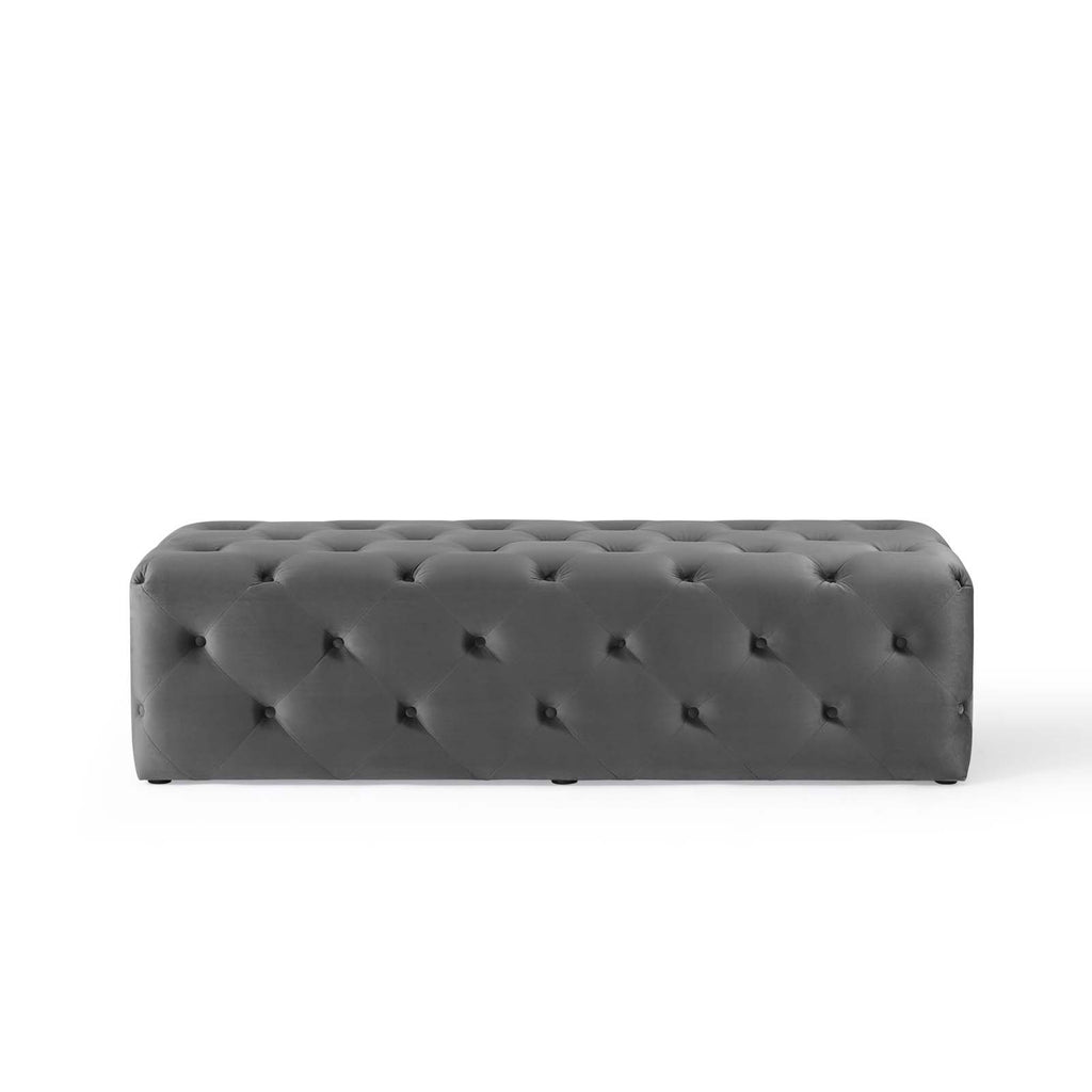 Amour 60" Tufted Button Entryway Performance Velvet Bench in Gray