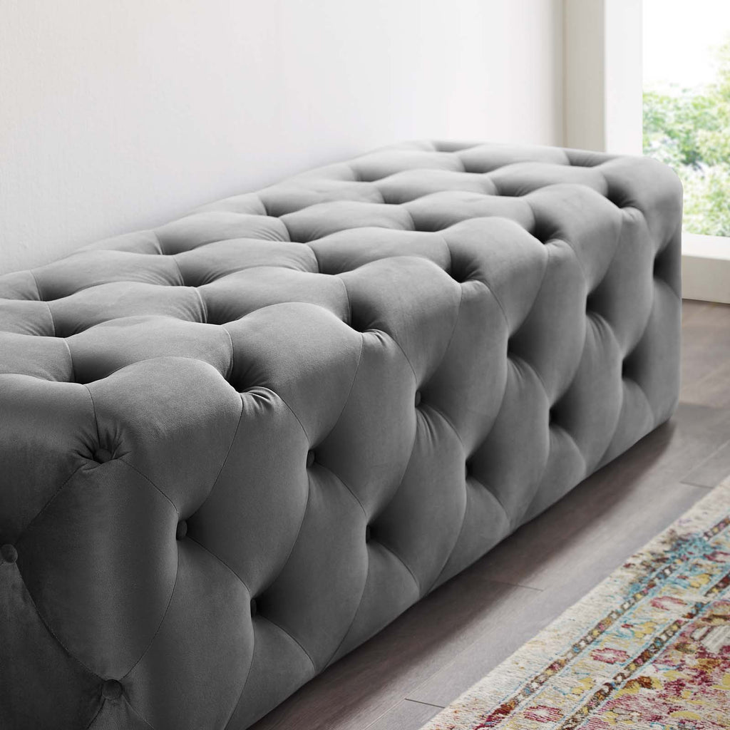 Amour 60" Tufted Button Entryway Performance Velvet Bench in Gray