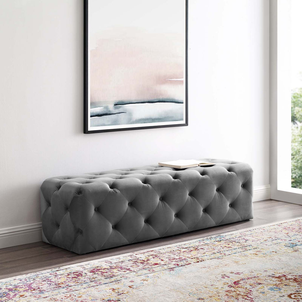 Amour 60" Tufted Button Entryway Performance Velvet Bench in Gray