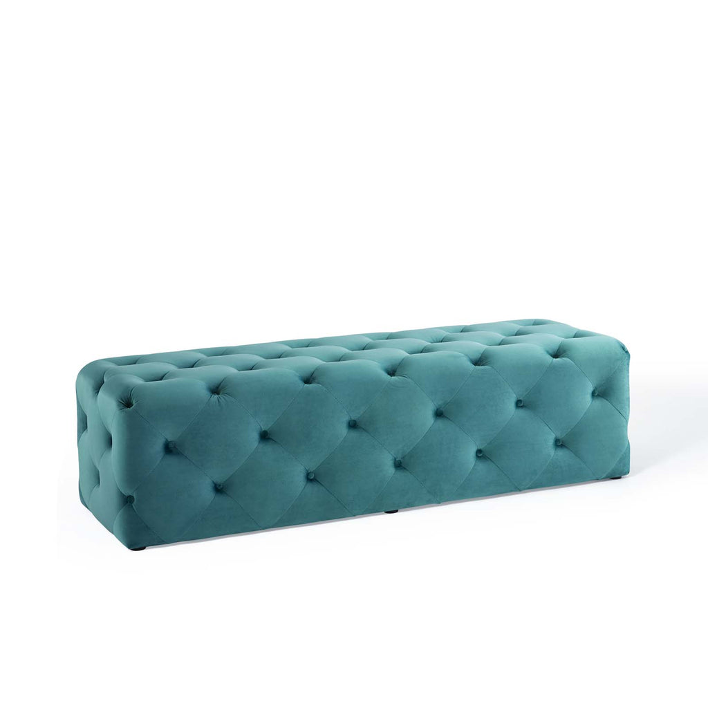 Amour 60" Tufted Button Entryway Performance Velvet Bench in Sea Blue