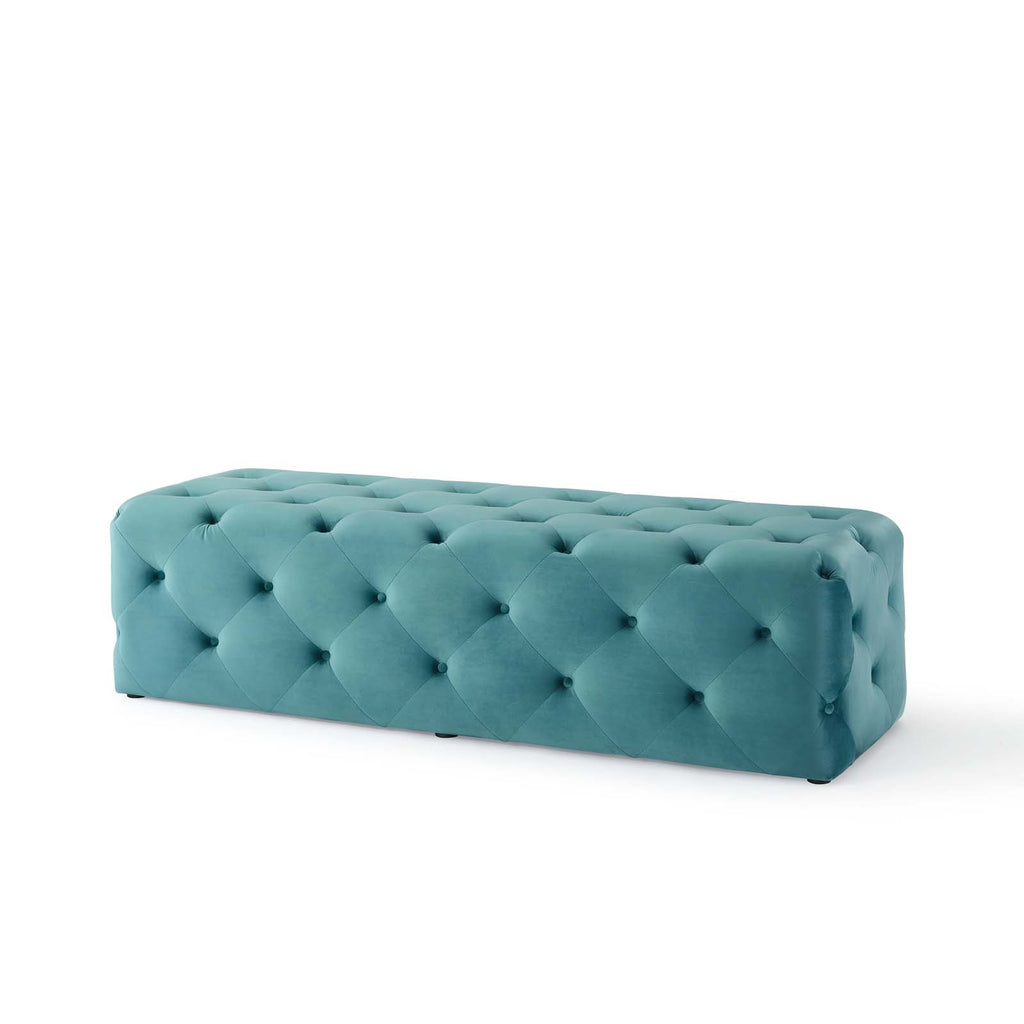 Amour 60" Tufted Button Entryway Performance Velvet Bench in Sea Blue