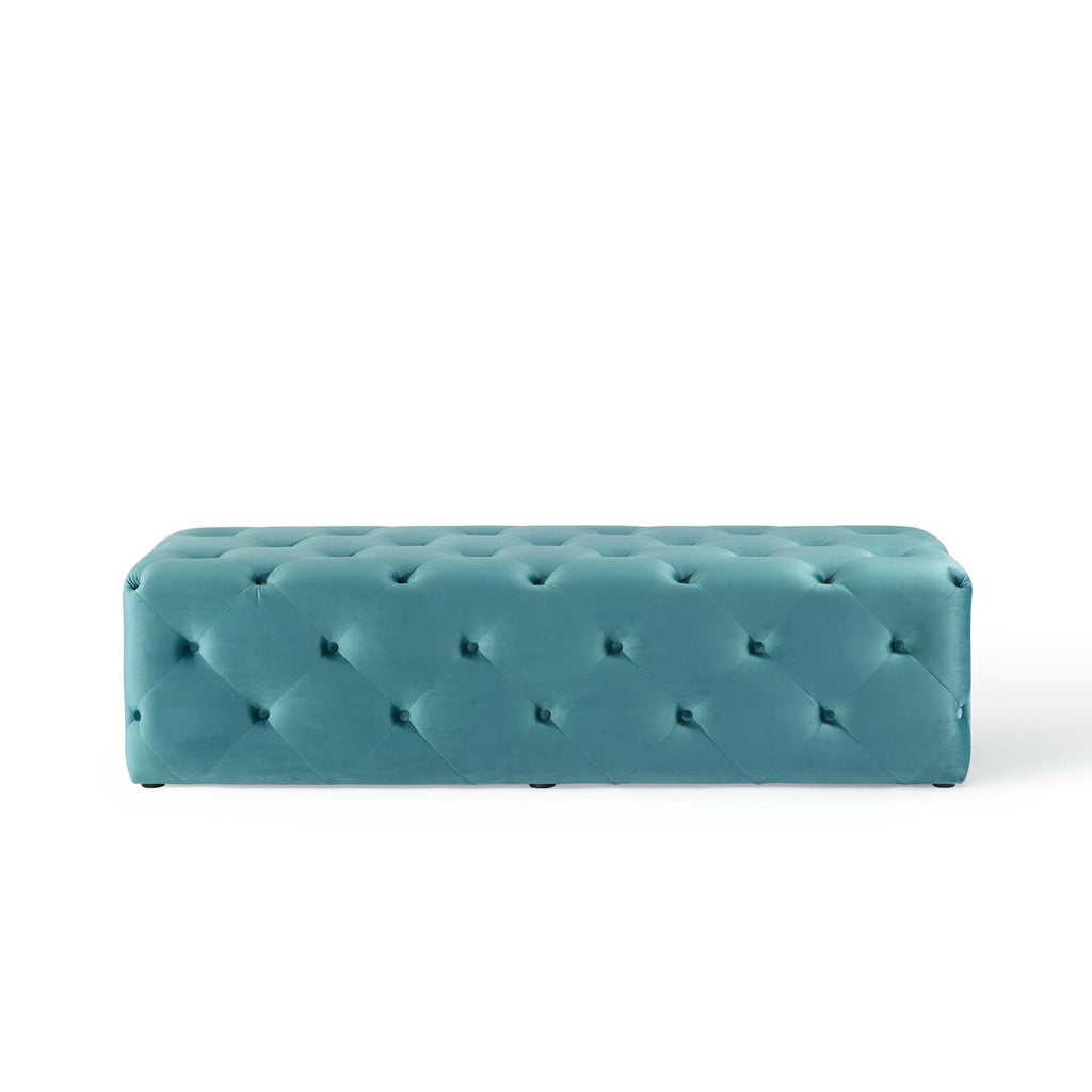 Amour 60" Tufted Button Entryway Performance Velvet Bench in Sea Blue