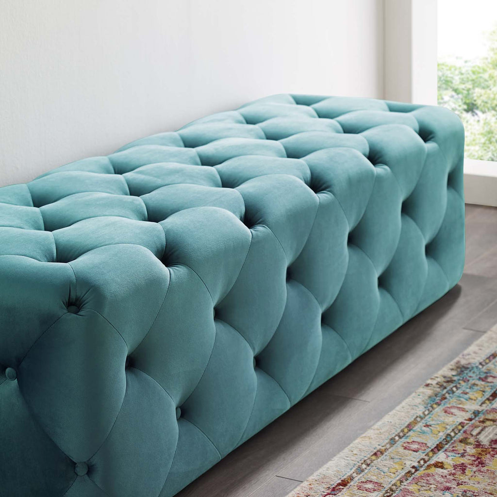 Amour 60" Tufted Button Entryway Performance Velvet Bench in Sea Blue