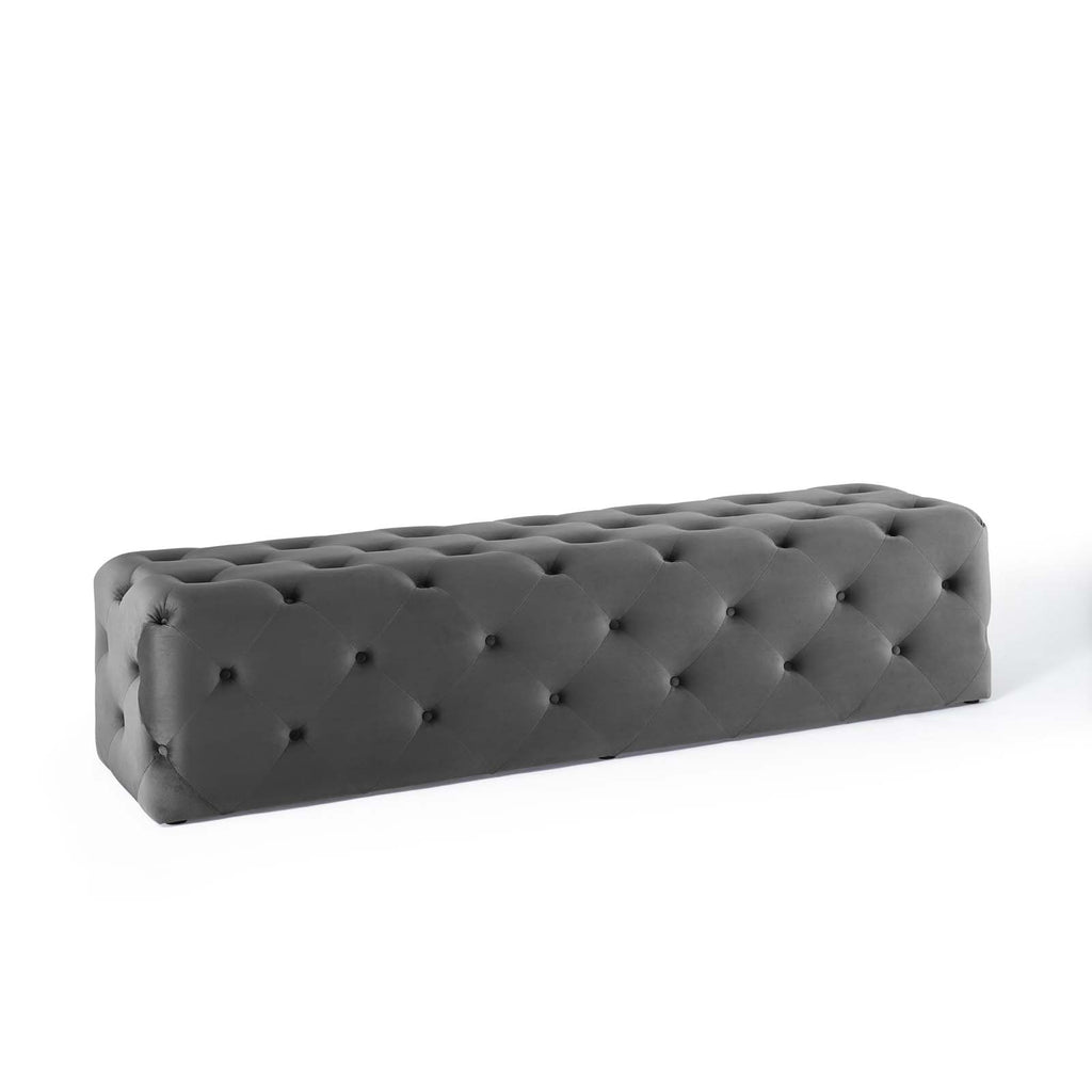 Amour 72" Tufted Button Entryway Performance Velvet Bench in Gray