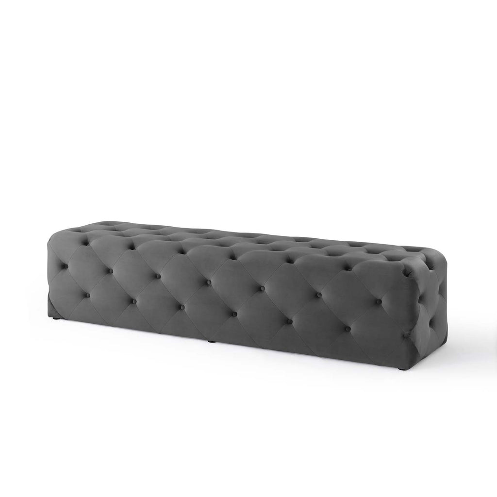 Amour 72" Tufted Button Entryway Performance Velvet Bench in Gray