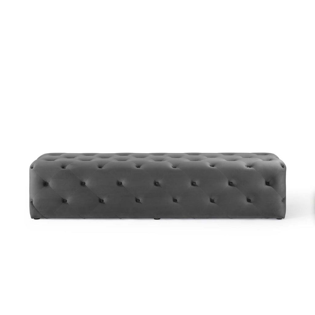 Amour 72" Tufted Button Entryway Performance Velvet Bench in Gray