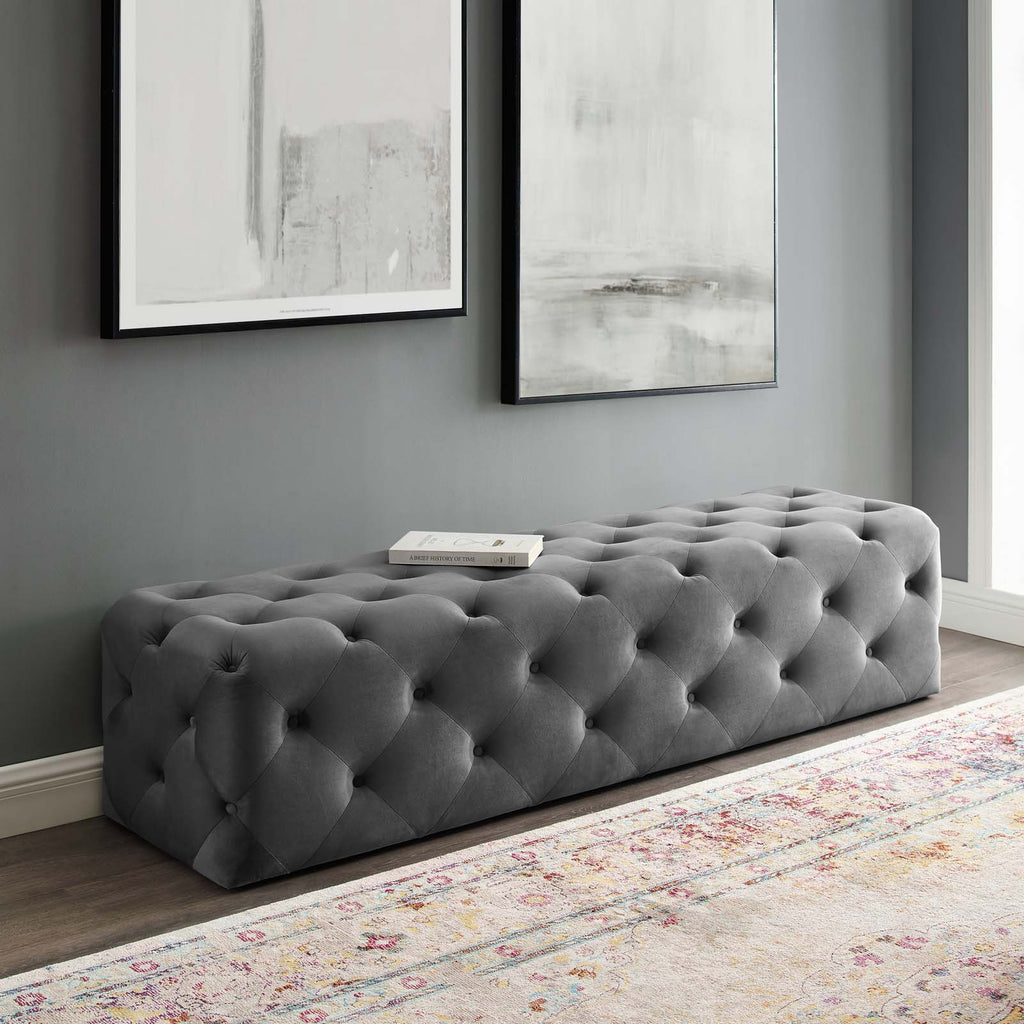 Amour 72" Tufted Button Entryway Performance Velvet Bench in Gray