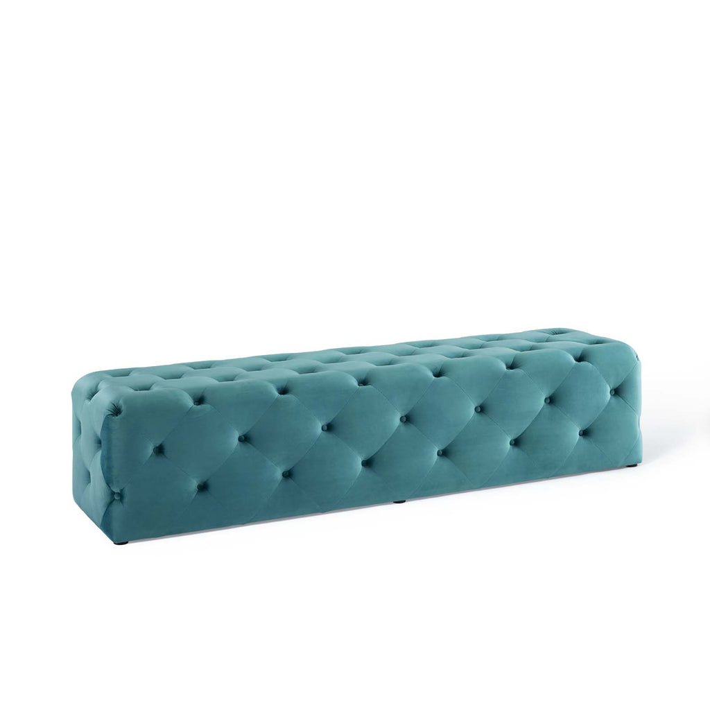 Amour 72" Tufted Button Entryway Performance Velvet Bench in Sea Blue