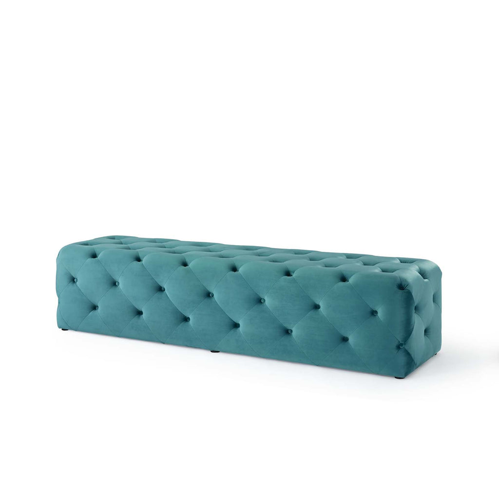 Amour 72" Tufted Button Entryway Performance Velvet Bench in Sea Blue