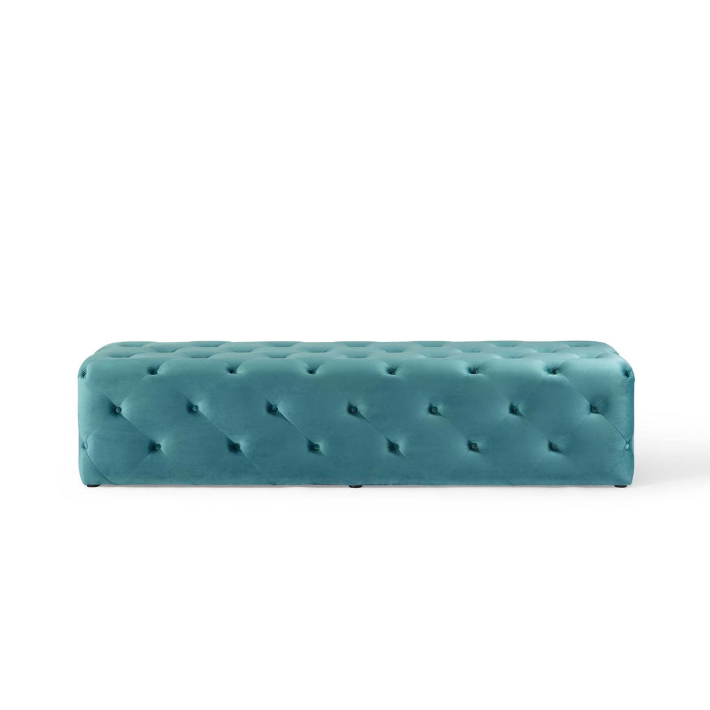 Amour 72" Tufted Button Entryway Performance Velvet Bench in Sea Blue