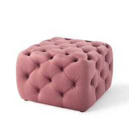 Amour Tufted Button Square Performance Velvet Ottoman in Dusty Rose
