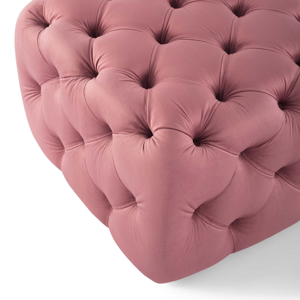 Amour Tufted Button Square Performance Velvet Ottoman in Dusty Rose