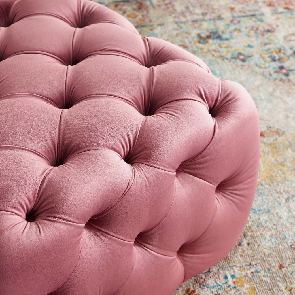 Amour Tufted Button Square Performance Velvet Ottoman in Dusty Rose