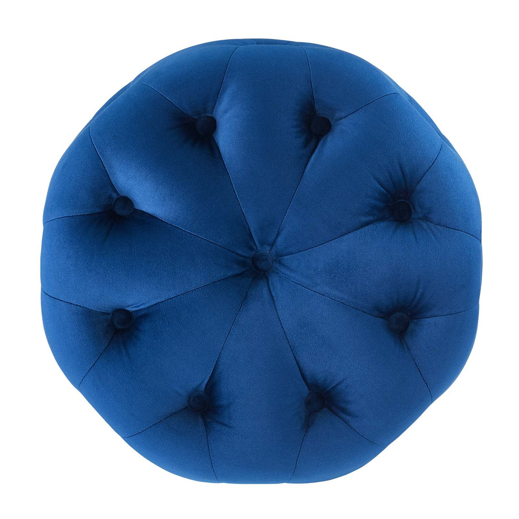 Amour Tufted Button Round Performance Velvet Ottoman in Navy