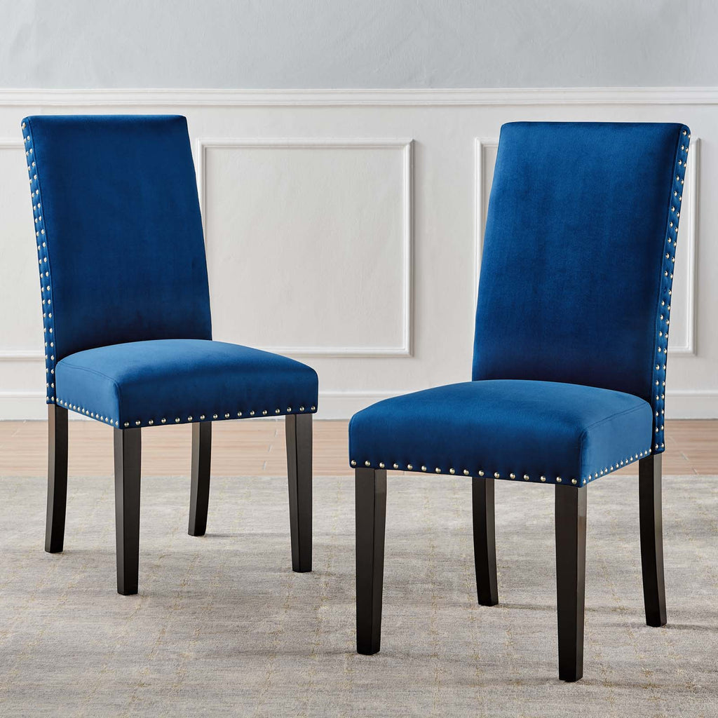 Parcel Performance Velvet Dining Side Chairs - Set of 2 in Navy