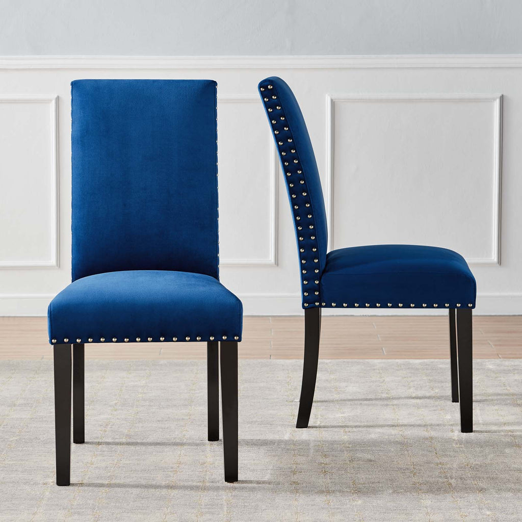 Parcel Performance Velvet Dining Side Chairs - Set of 2 in Navy