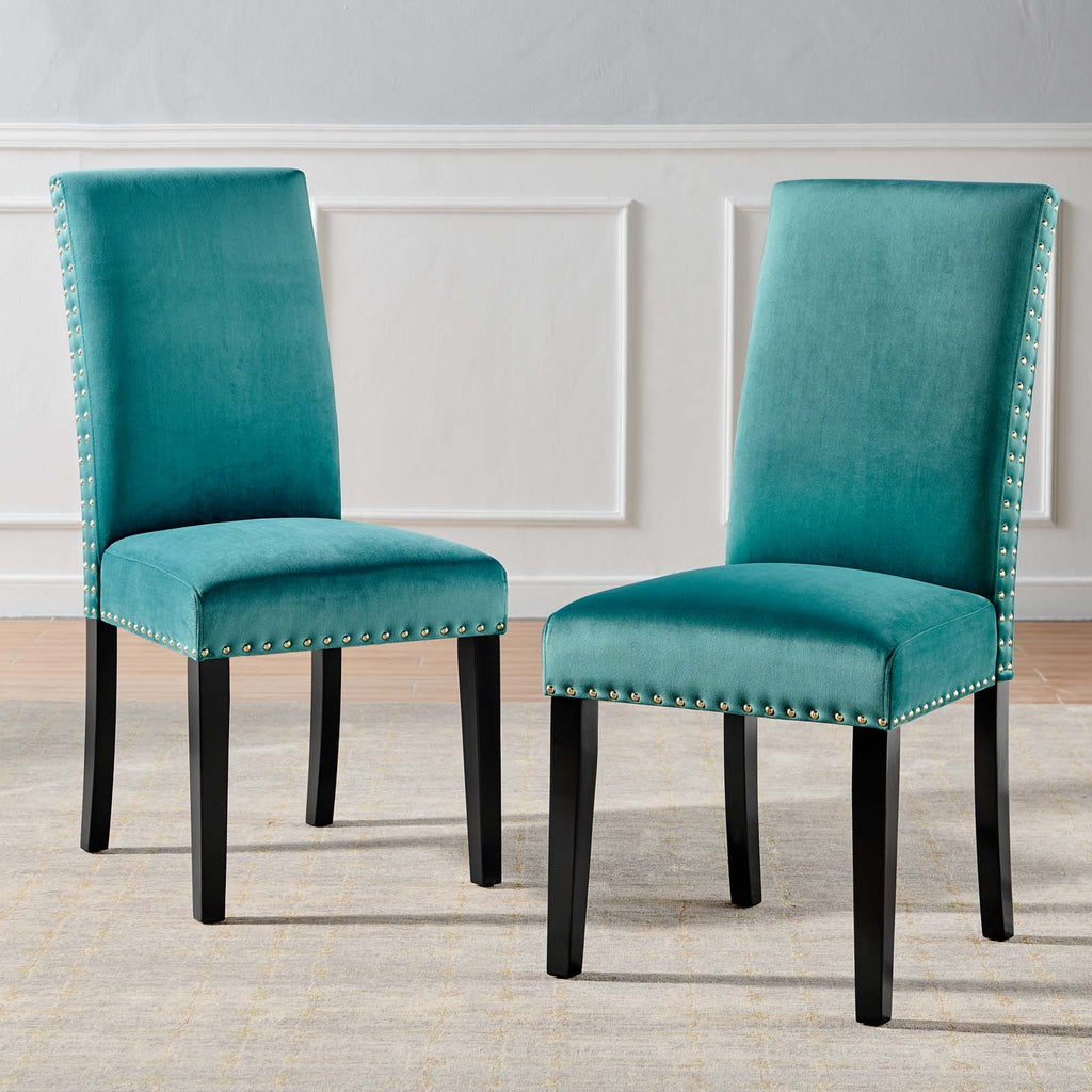 Parcel Performance Velvet Dining Side Chairs - Set of 2 in Teal