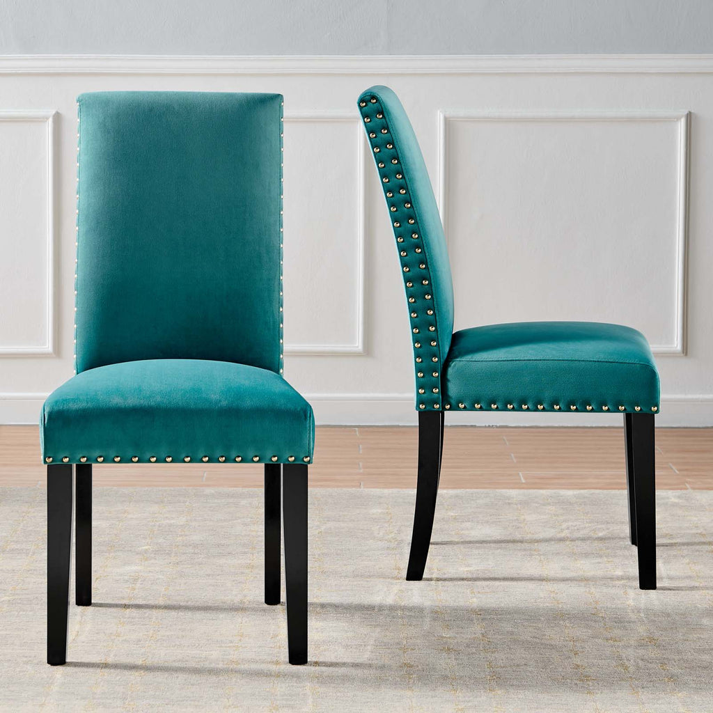 Parcel Performance Velvet Dining Side Chairs - Set of 2 in Teal