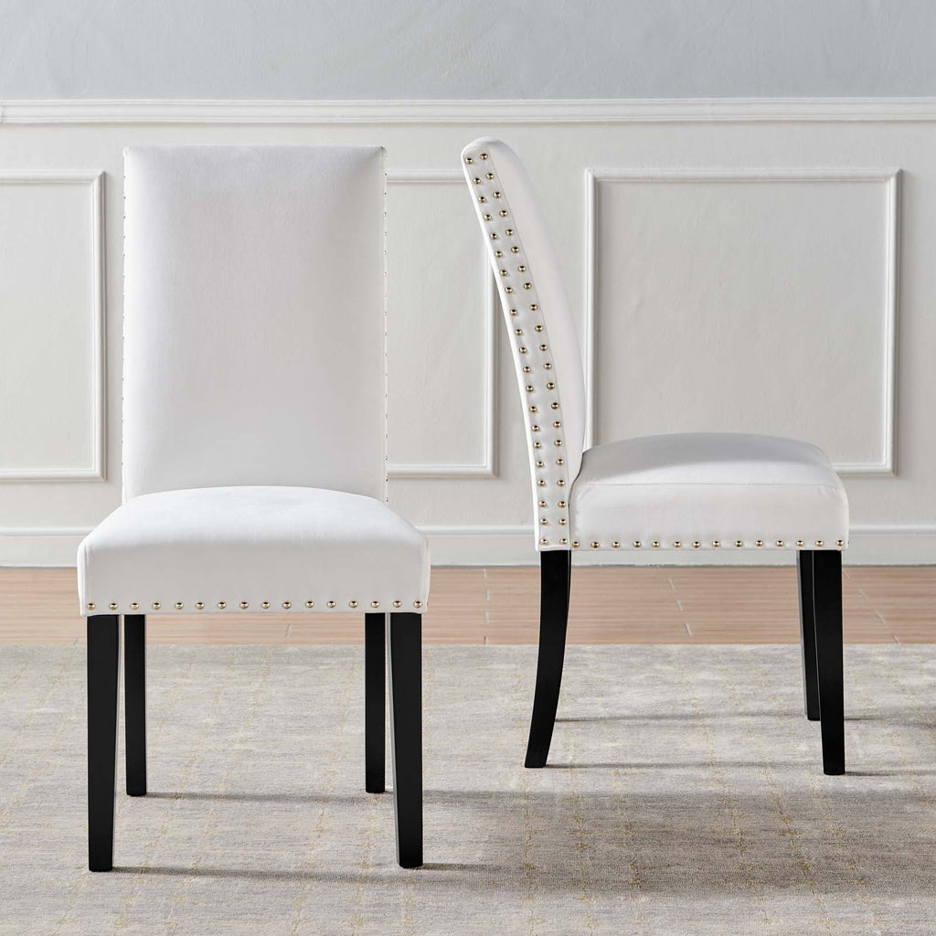 Parcel Performance Velvet Dining Side Chairs - Set of 2 in White