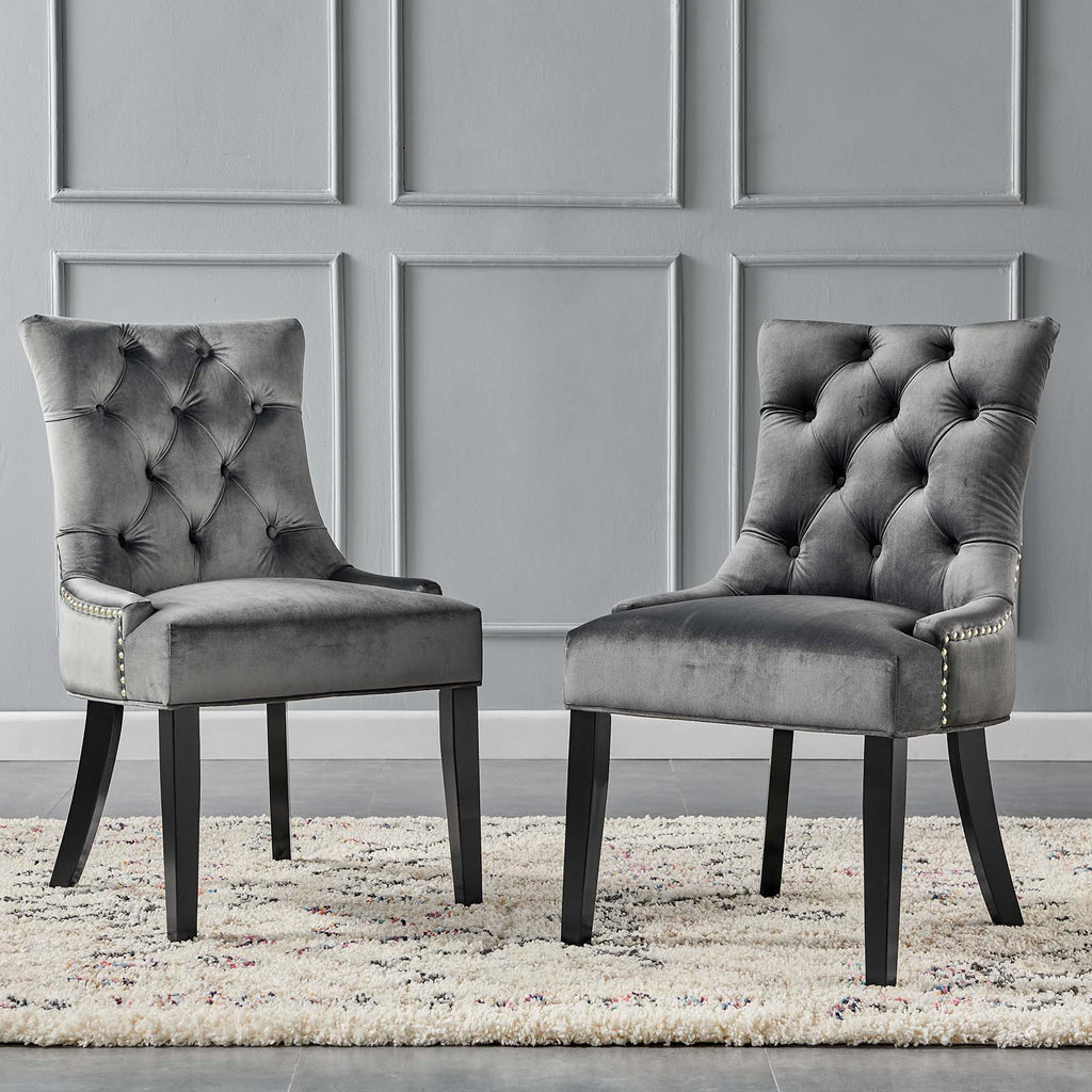 Regent Tufted Performance Velvet Dining Side Chairs - Set of 2 in Charcoal