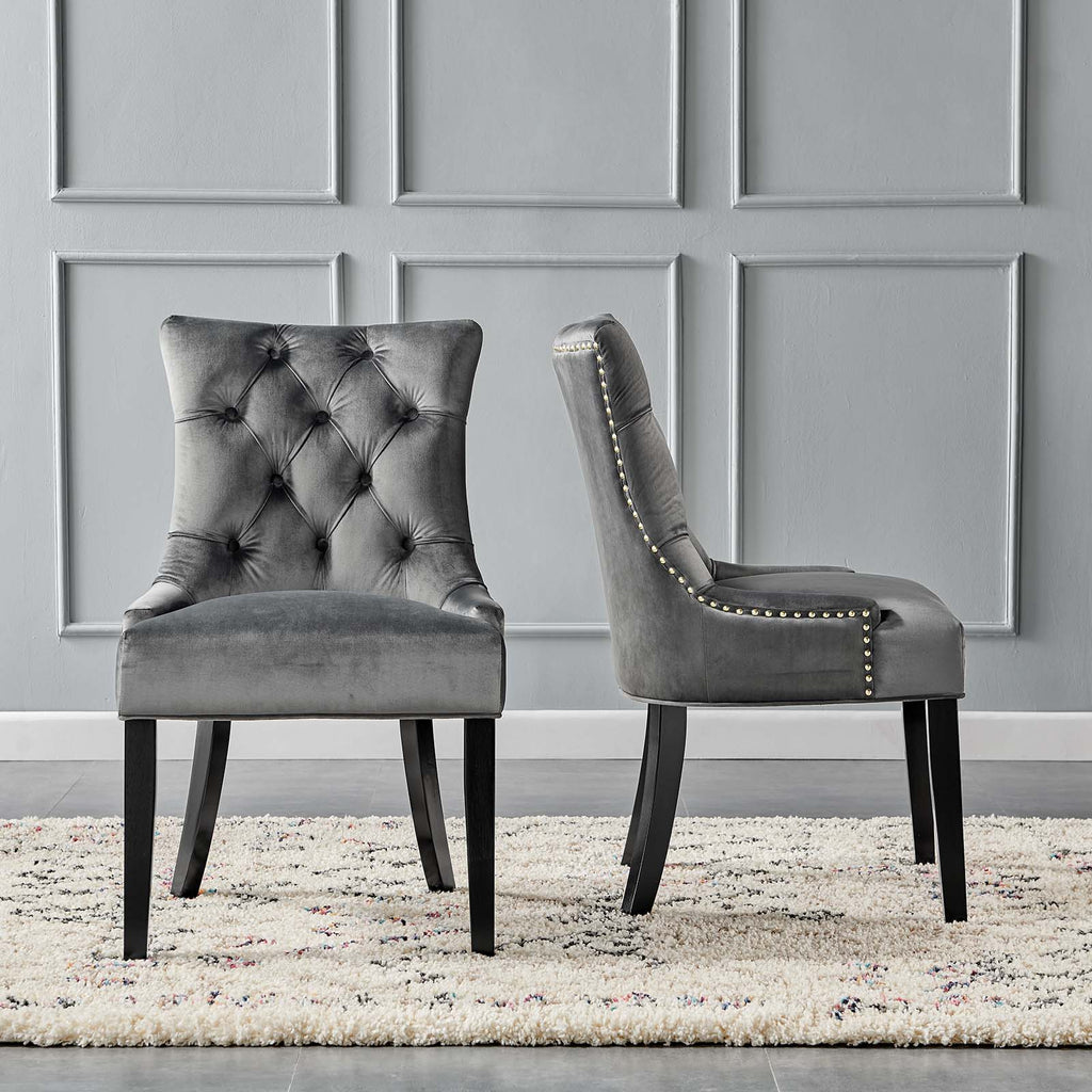 Regent Tufted Performance Velvet Dining Side Chairs - Set of 2 in Charcoal