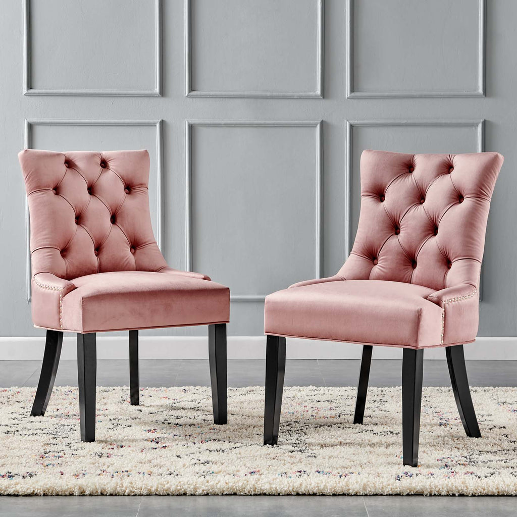 Regent Tufted Performance Velvet Dining Side Chairs - Set of 2 in Dusty Rose