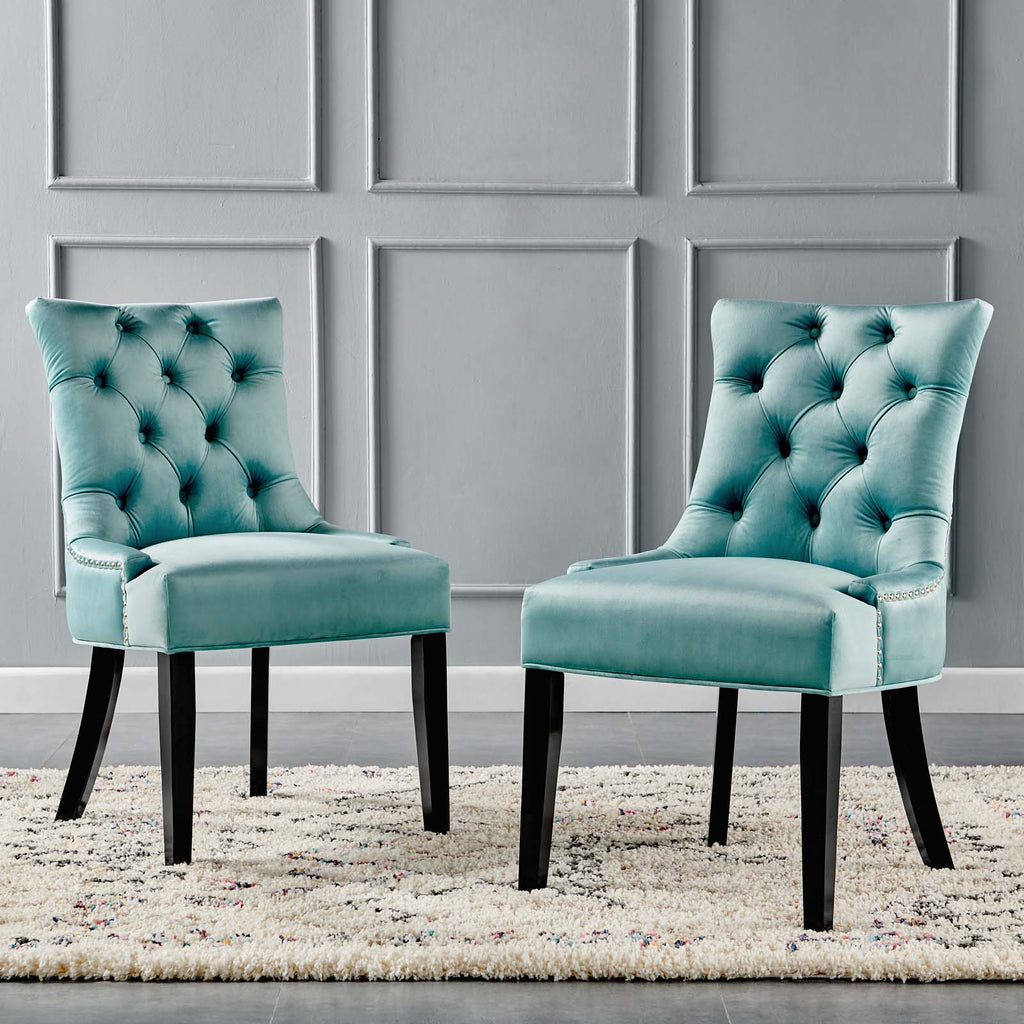 Regent Tufted Performance Velvet Dining Side Chairs - Set of 2 in Mint