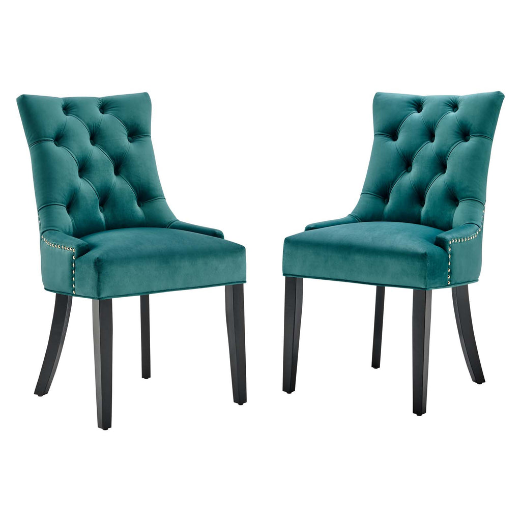 Regent Tufted Performance Velvet Dining Side Chairs - Set of 2 in Teal