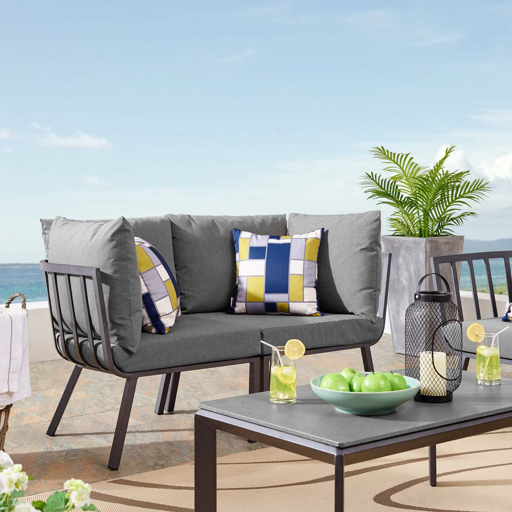 Riverside 2 Piece Outdoor Patio Aluminum Sectional Sofa Set in Gray Charcoal