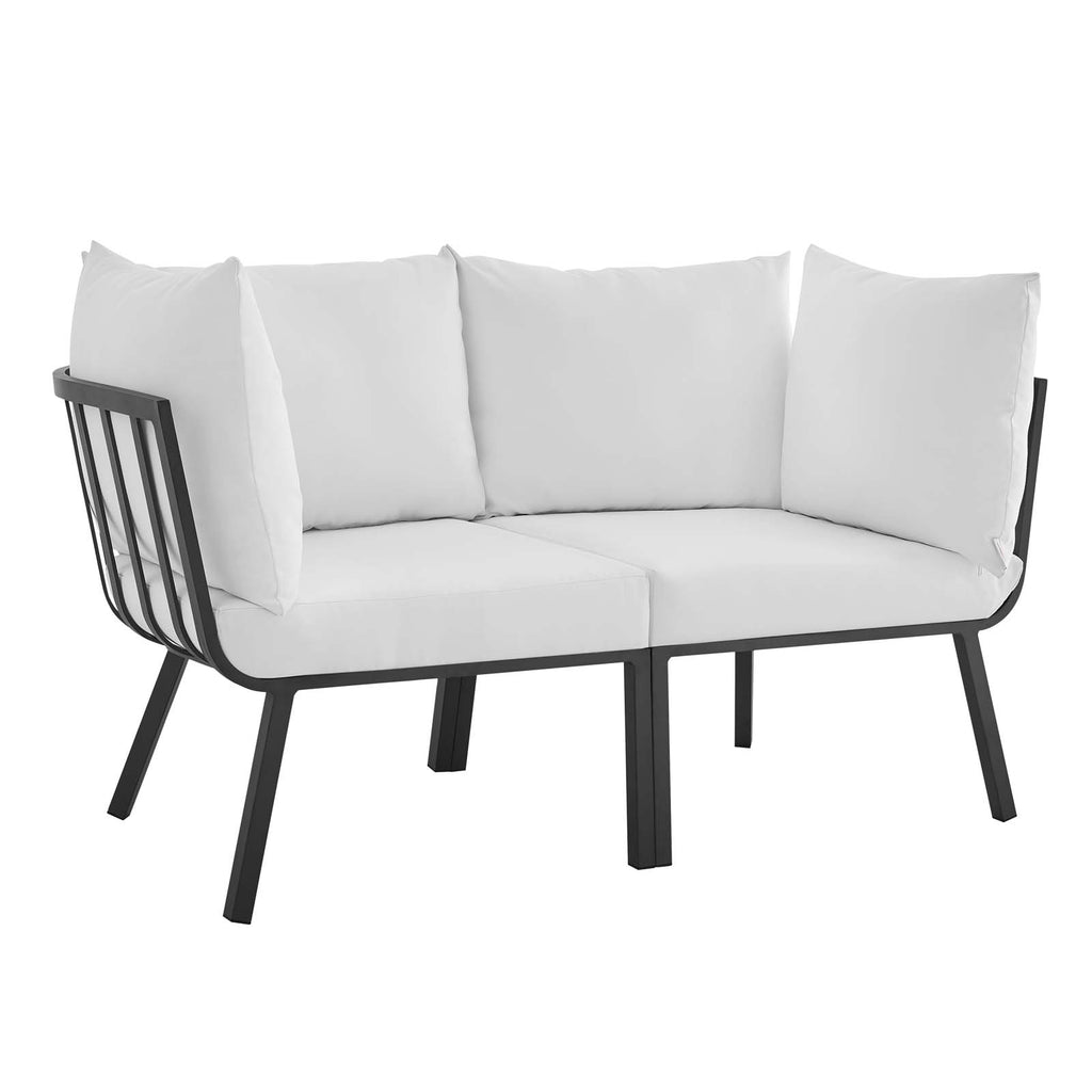 Riverside 2 Piece Outdoor Patio Aluminum Sectional Sofa Set in Gray White