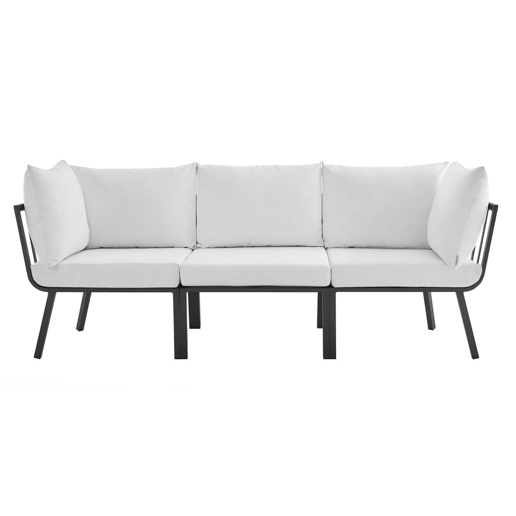 Riverside 3 Piece Outdoor Patio Aluminum Sectional Sofa Set in Gray White