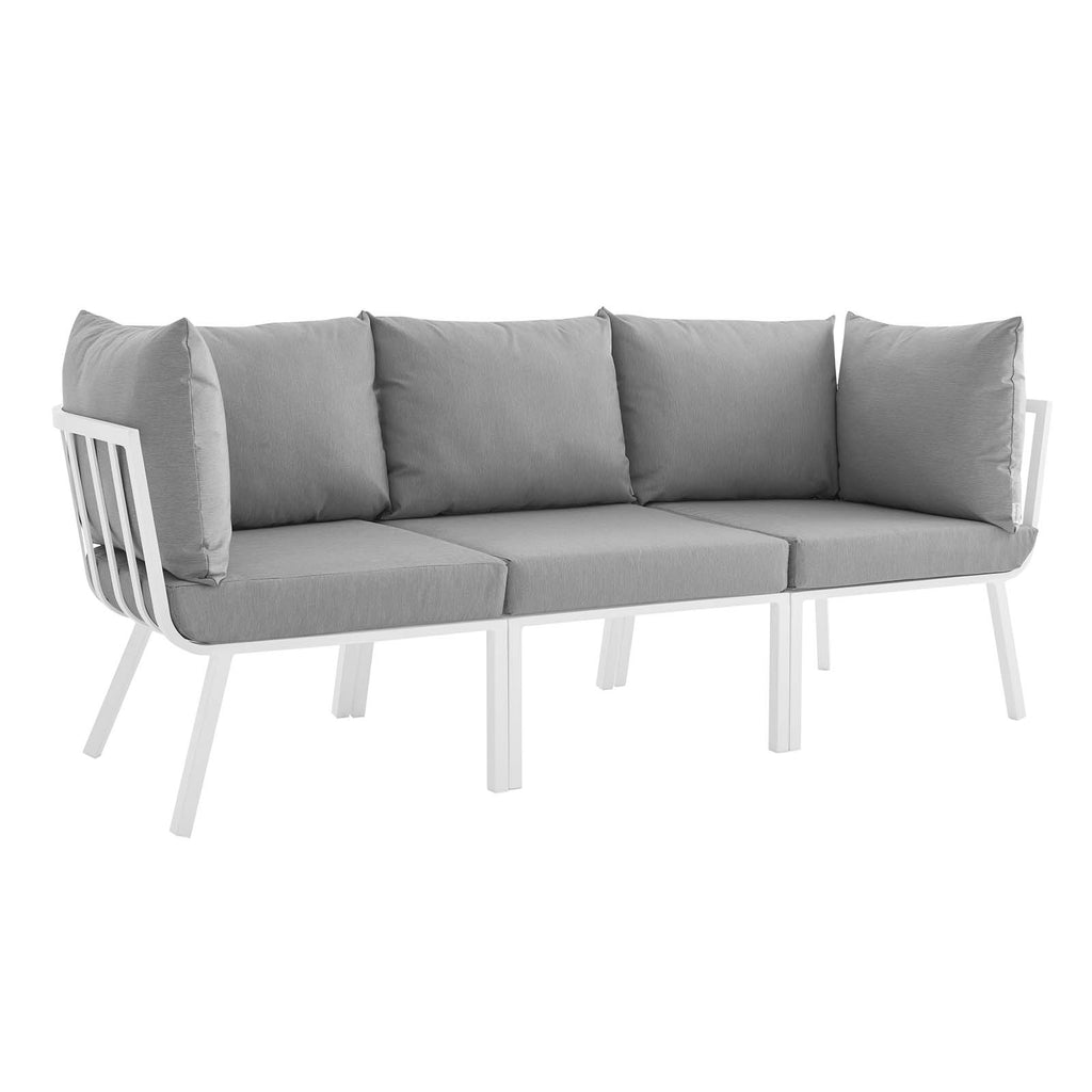 Riverside 3 Piece Outdoor Patio Aluminum Sectional Sofa Set in White Gray